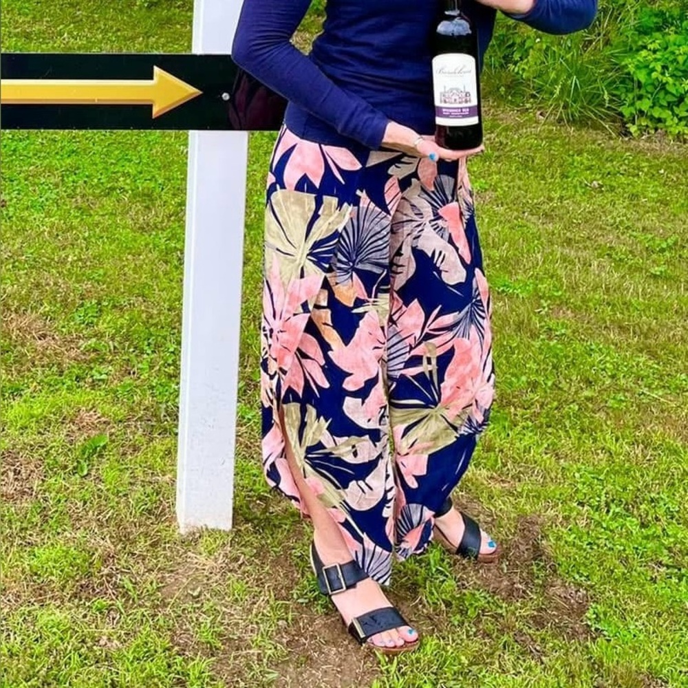 Floral Wide-Leg Pants capri length
